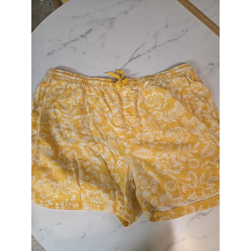 Terra & Sky Women's 2X Yellow Floral Linen Blend Pull On Shorts Pockets Plus